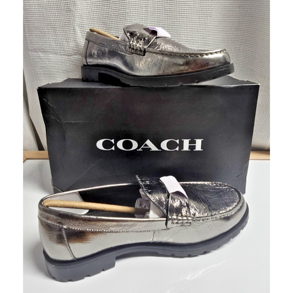 COACH Women's Jolene Loafer, Anthracite metallic leather upper ‎ woman Sz 7B - Picture 2 of 7